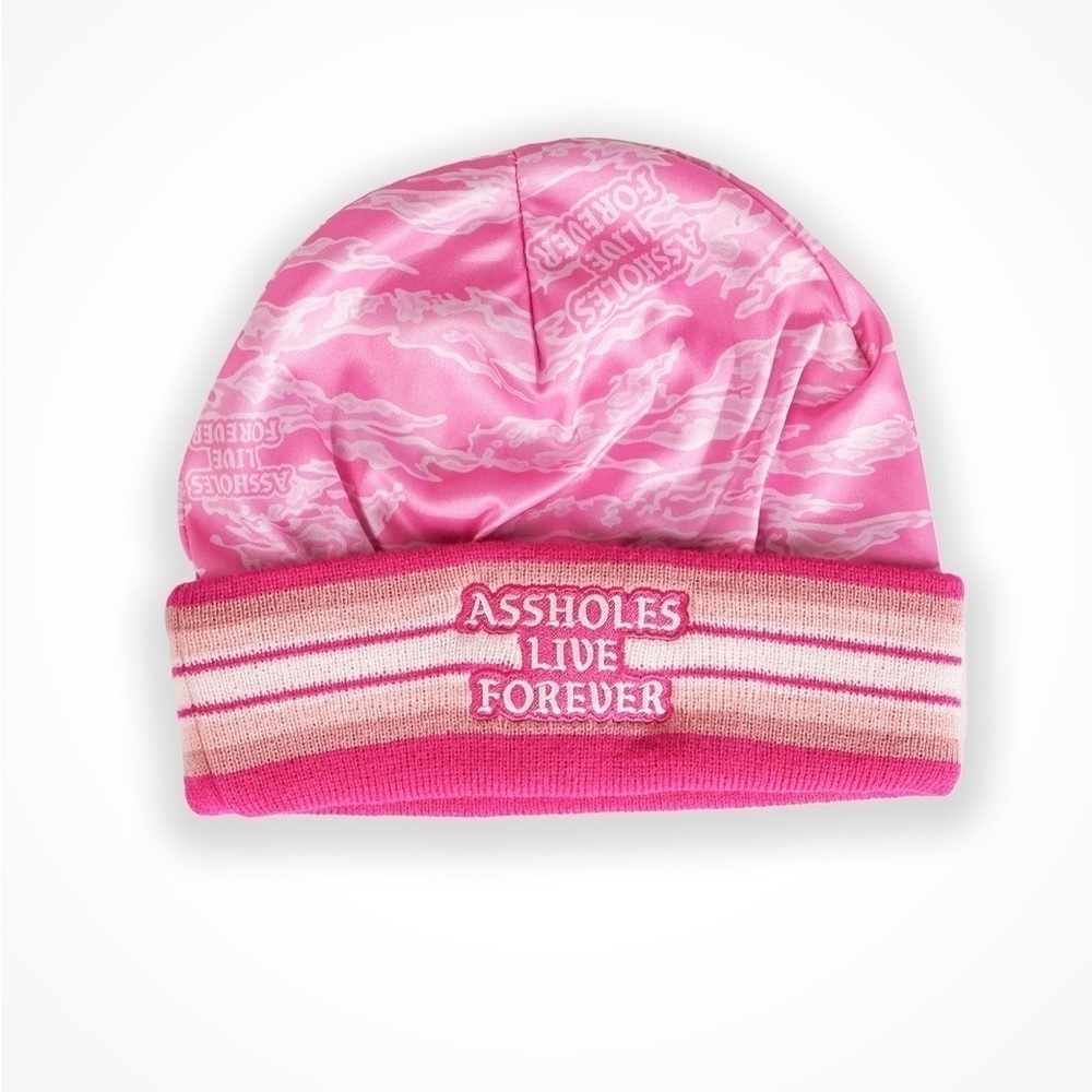 ALF PINK TIGER STRIPE BRIM STRIPED SATIN BEANIE